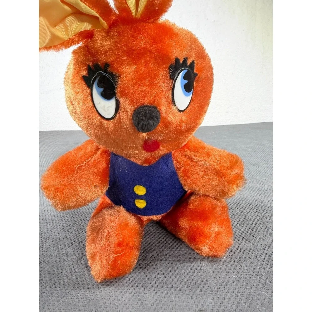 Vintage Orange Plush Bunny Rabbit Blue Vest Large Blue Eyes Retro Stuffed Animal